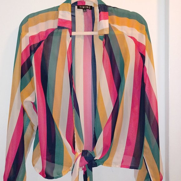 MULTI COLOR PIN STRIPE SUMMER/SPRING BLOUSE - Picture 4 of 7